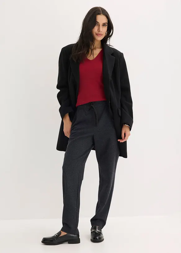 Maglione a coste in misto viscosa a maniche corte, bonprix