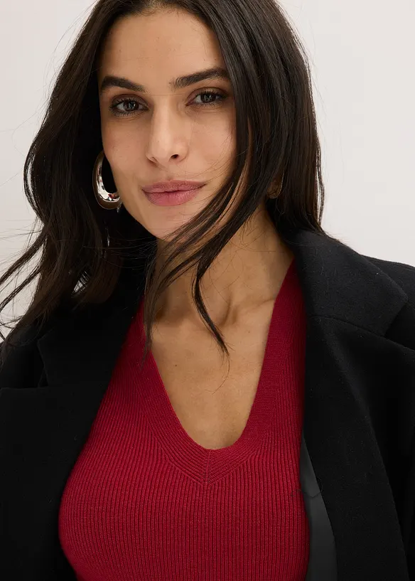 Maglione a coste in misto viscosa a maniche corte, bonprix