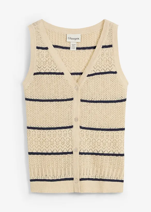 Gilet in maglia traforata con percentuale di lino, bonprix