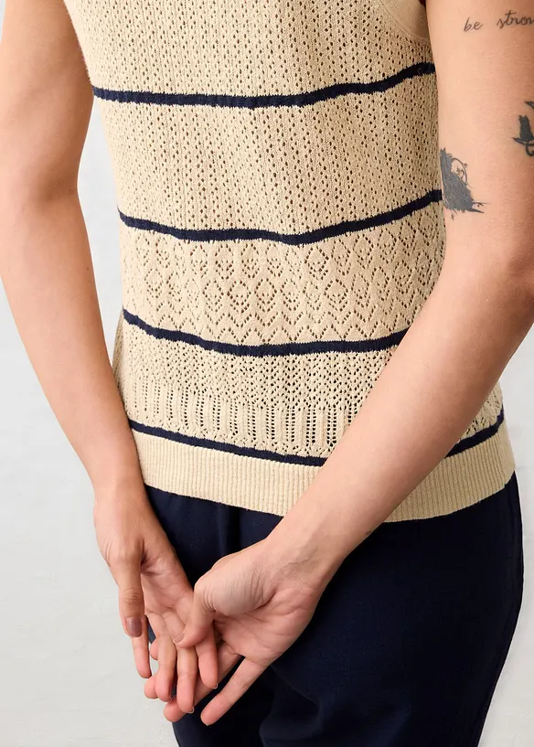 Gilet in maglia traforata con percentuale di lino, bonprix