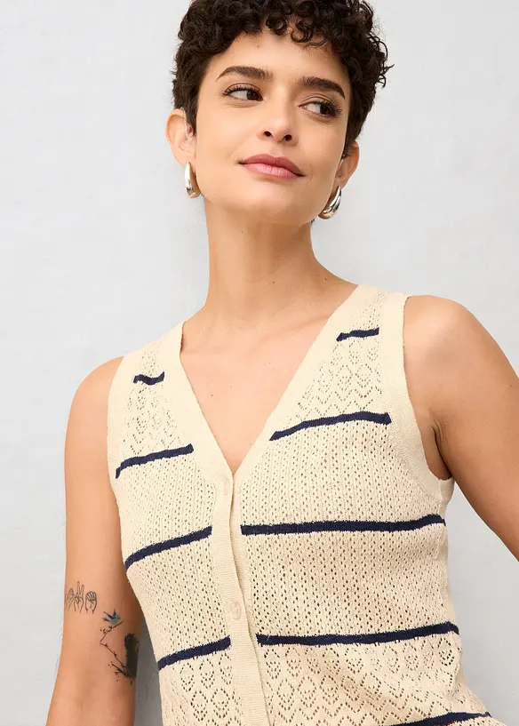 Gilet in maglia traforata con percentuale di lino, bonprix