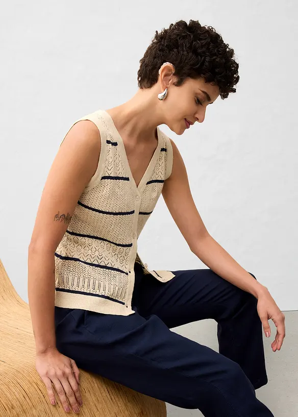 Gilet in maglia traforata con percentuale di lino, bonprix