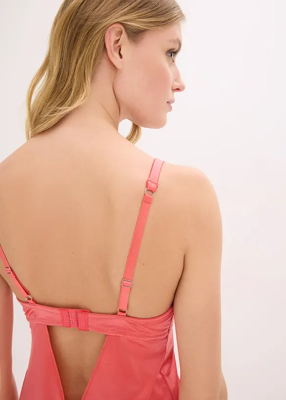 Baby-doll in materiale lucido con ricami floreali, bonprix