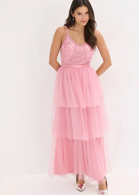 Abito da sera con pizzo e gonna in tulle fine, bonprix