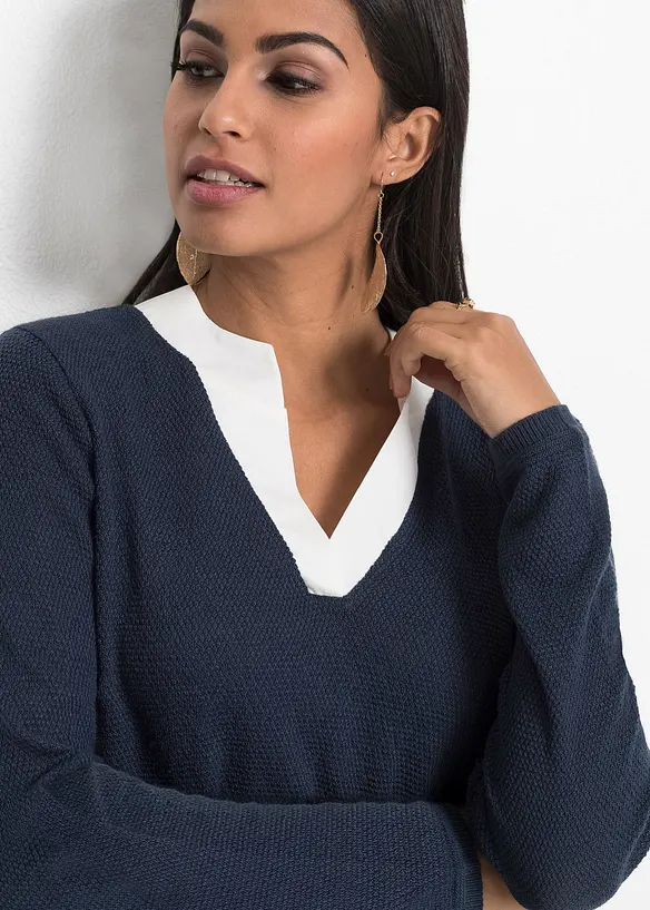 Maglione in filato fine con inserti effetto camicia, bonprix