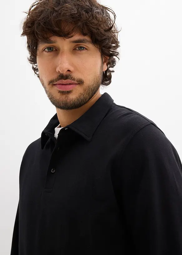 Polo a maniche lunghe in cotone morbidissimo, slim fit, bonprix