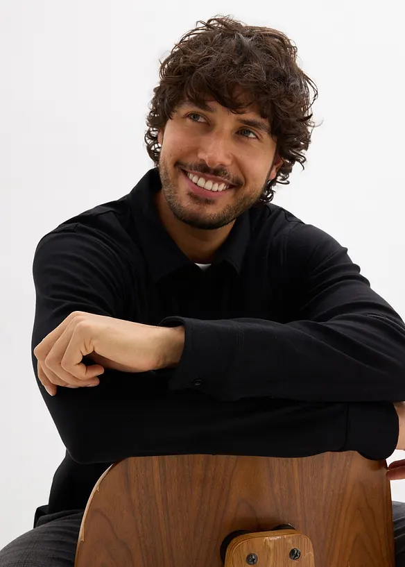 Polo a maniche lunghe in cotone morbidissimo, slim fit, bonprix