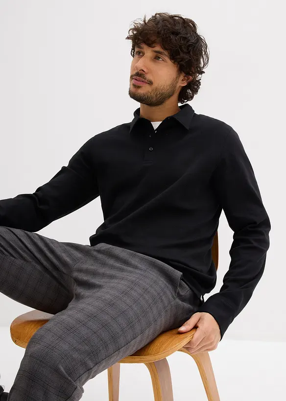 Polo a maniche lunghe in cotone morbidissimo, slim fit, bonprix