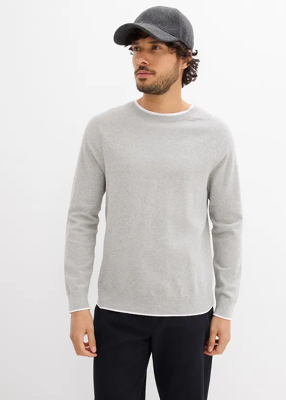 Maglione in filato fine con collo doppio, bonprix