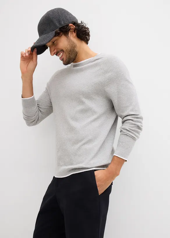 Maglione in filato fine con collo doppio, bonprix