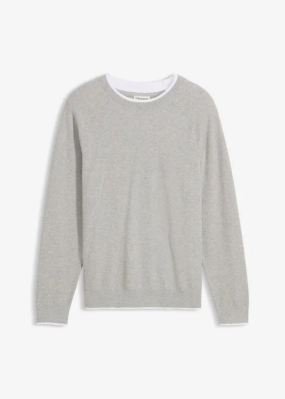 Maglione in filato fine con collo doppio, bonprix