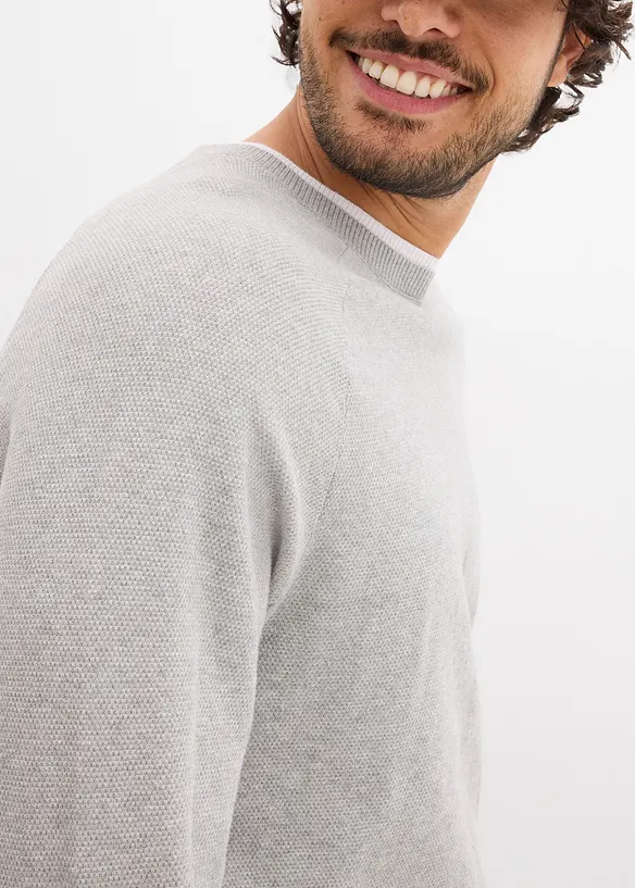 Maglione in filato fine con collo doppio, bonprix