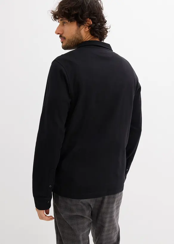 Polo a maniche lunghe in cotone morbidissimo, slim fit, bonprix