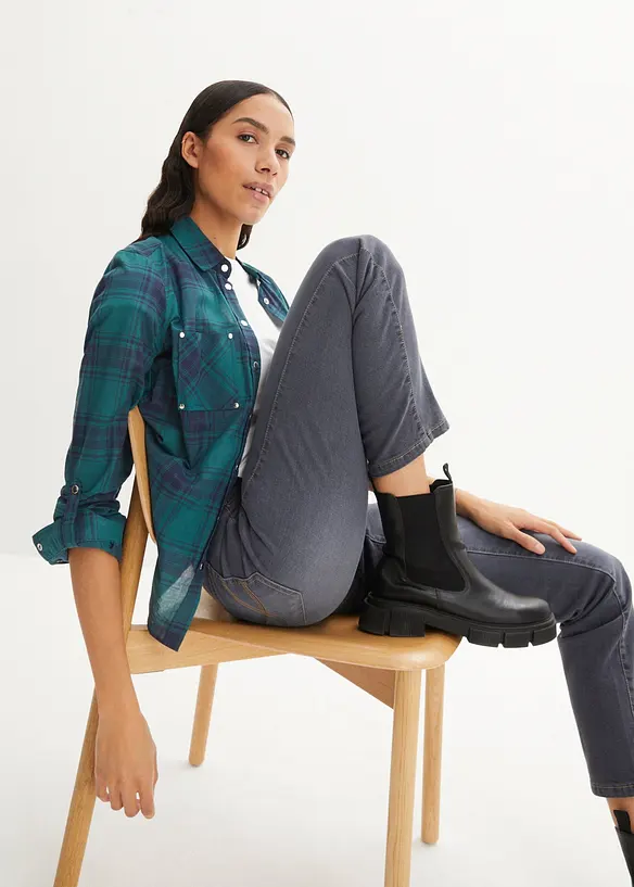 Jeans straight ultra morbidi, vita media, bonprix