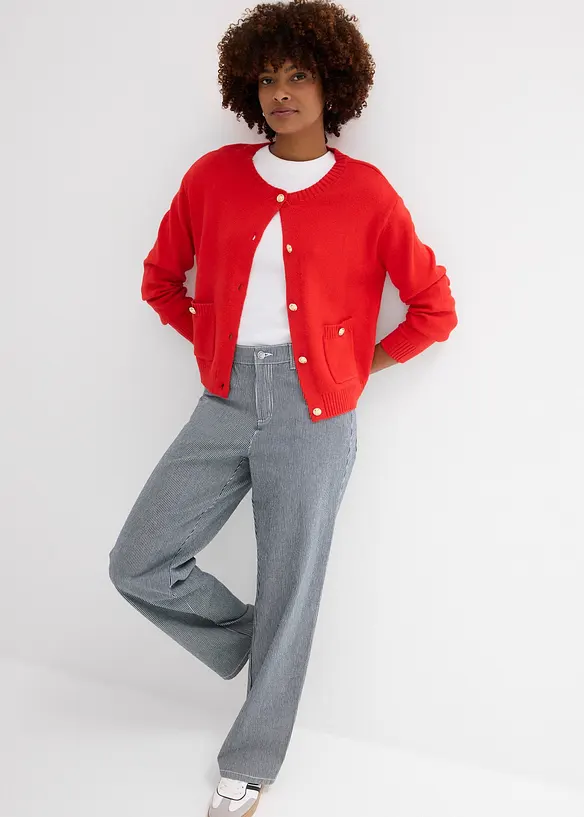 Jeans a righe loose straight, vita alta, bonprix