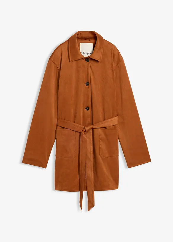 Giaccone in similpelle scamosciata con cintura, bonprix