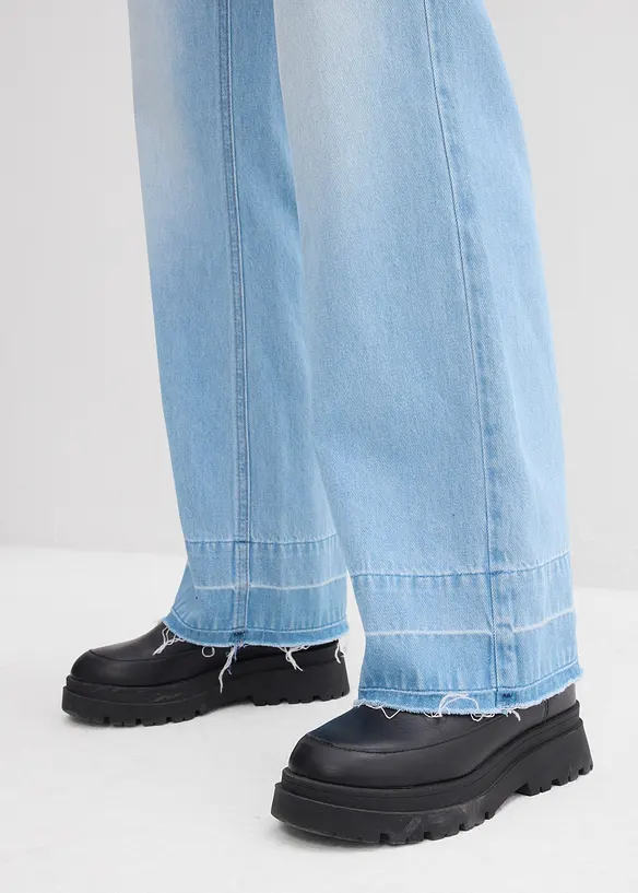 Jeans wide leg in cotone, vita media, bonprix