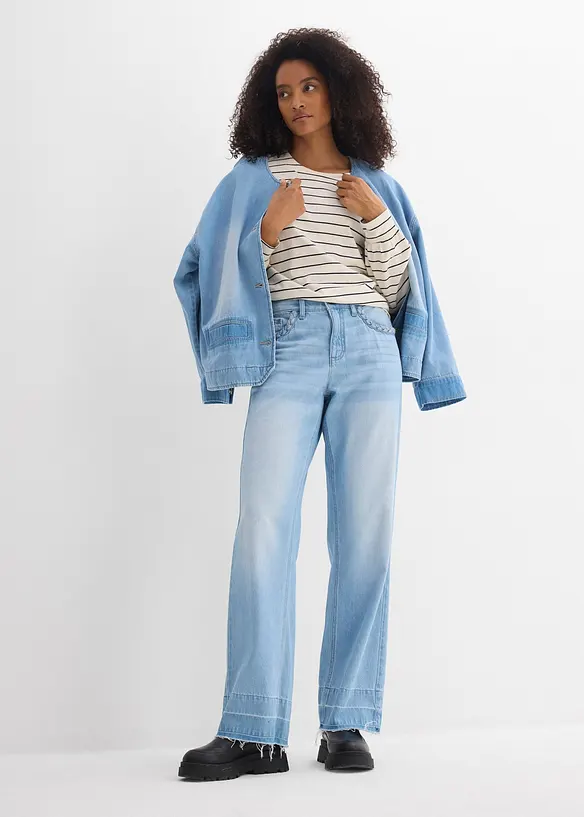Jeans wide leg in cotone, vita media, bonprix