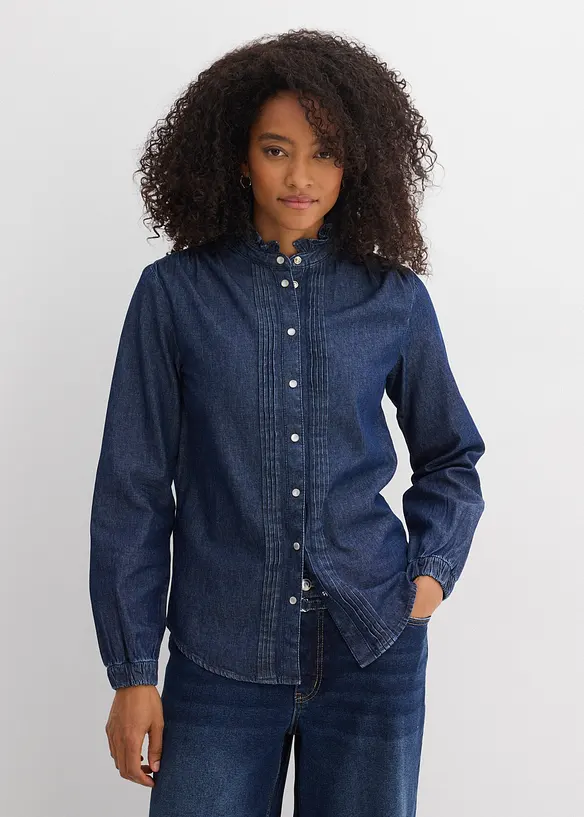 Camicia in jeans di cotone biologico con volant, bonprix