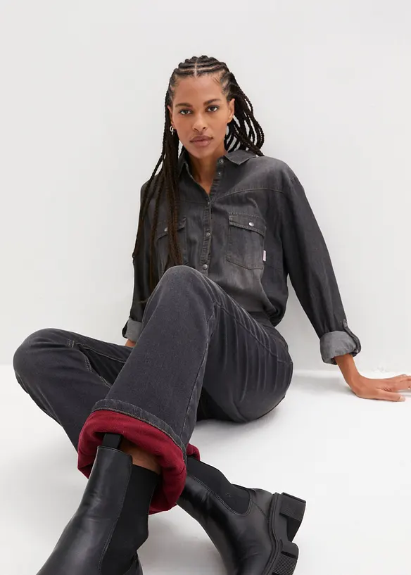 Jeans bootcut termici, vita alta, bonprix