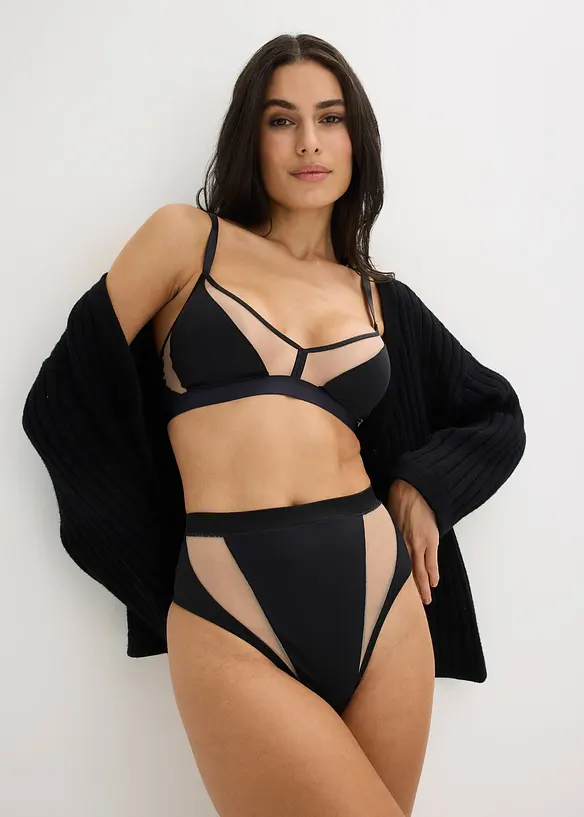 Perizoma a vita alta con inserti trasparenti, bonprix