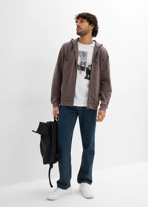 Felpa con zip e cappuccio, bonprix