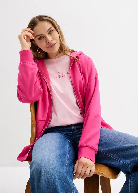 Felpa con zip e cappuccio, bonprix