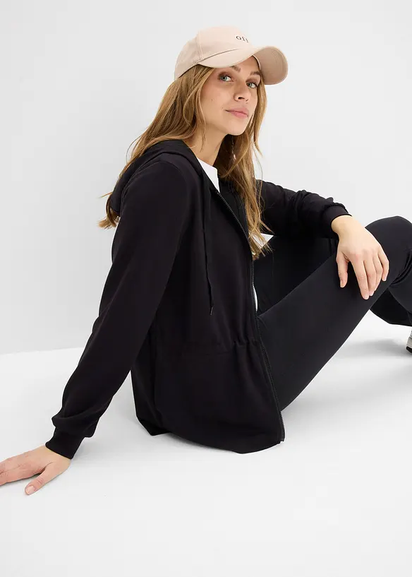 Felpa con zip, cappuccio ed elastico, bonprix