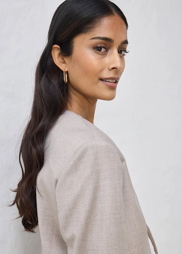 Blazer senza collo in morbido misto lana, bonprix