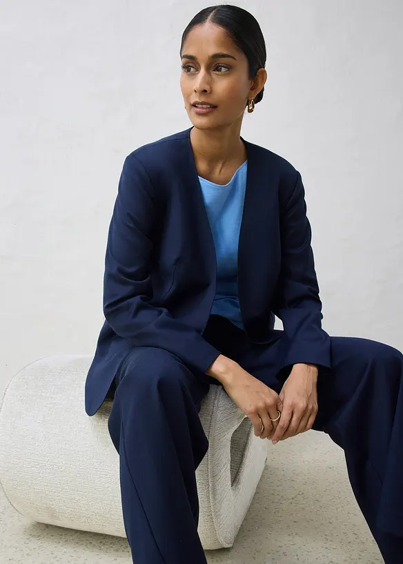 Blazer senza collo in morbido misto lana, bonprix