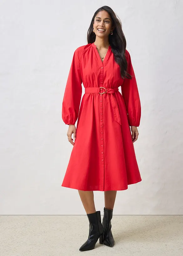 Abito chemisier in misto seta con cintura, bonprix