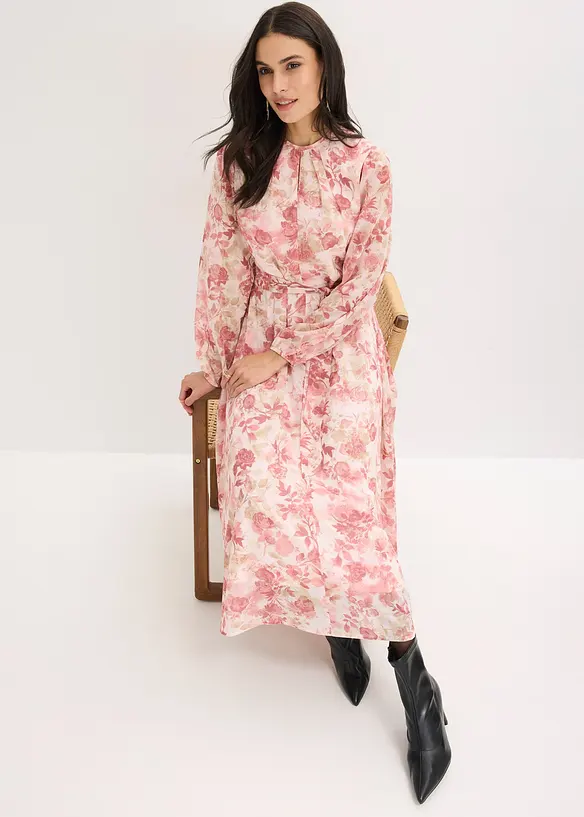 Abito in chiffon con cintura da annodare, bonprix