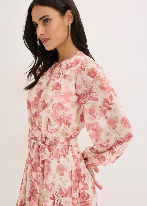 Abito in chiffon con cintura da annodare, bonprix