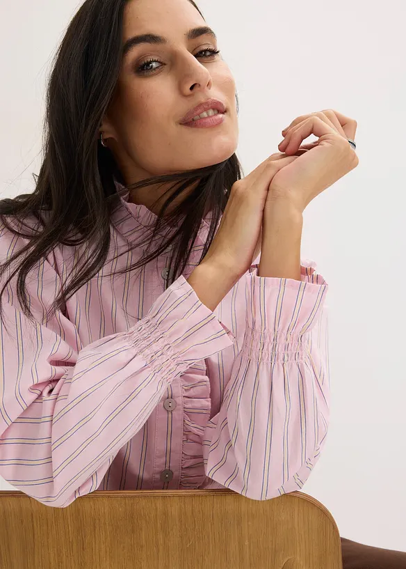 Camicetta in popeline con ruches al colletto, bonprix