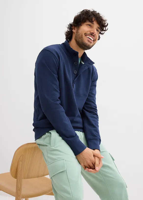 Felpa in puro cotone biologico con abbottonatura, bonprix