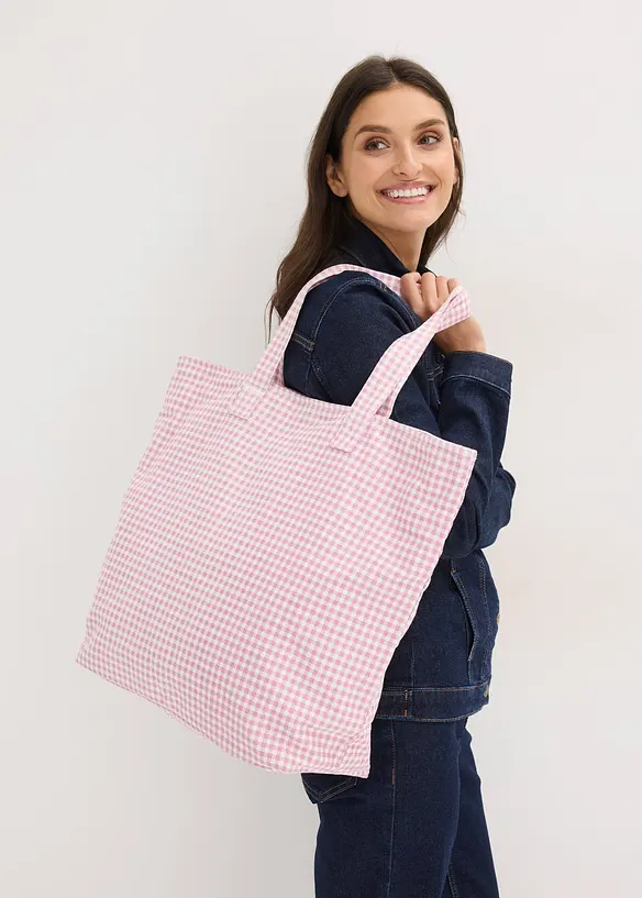 Borsa shopper in tela con quadretti Vichy stampati, bonprix