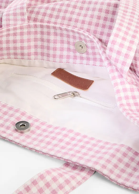 Borsa shopper in tela con quadretti Vichy stampati, bonprix