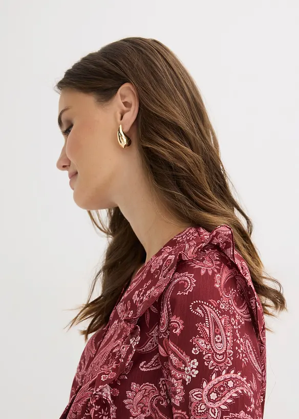 Blusa con volant e inserto smock, bonprix