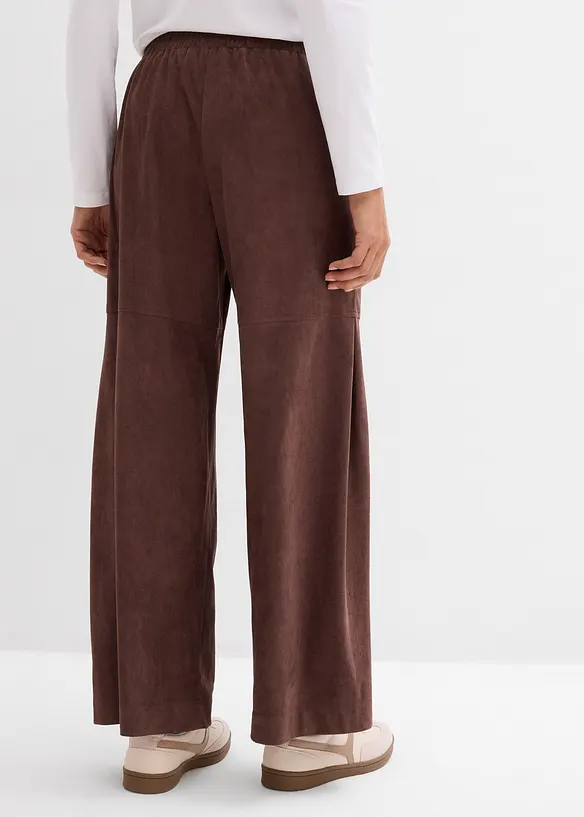 Pantaloni in similpelle scamosciata con elastico in vita, bonprix