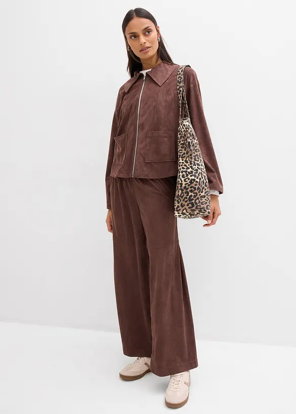 Pantaloni in similpelle scamosciata con elastico in vita, bonprix