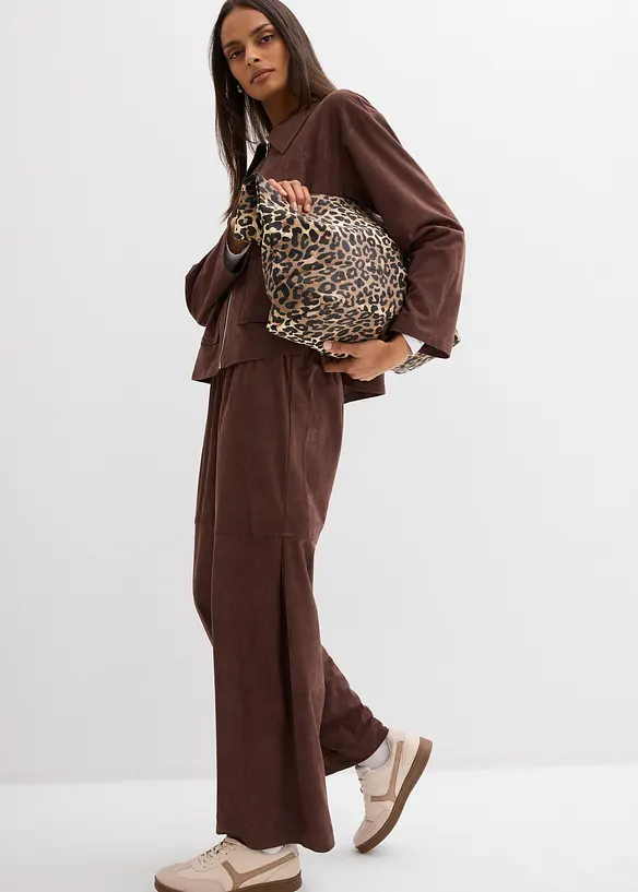 Pantaloni in similpelle scamosciata con elastico in vita, bonprix