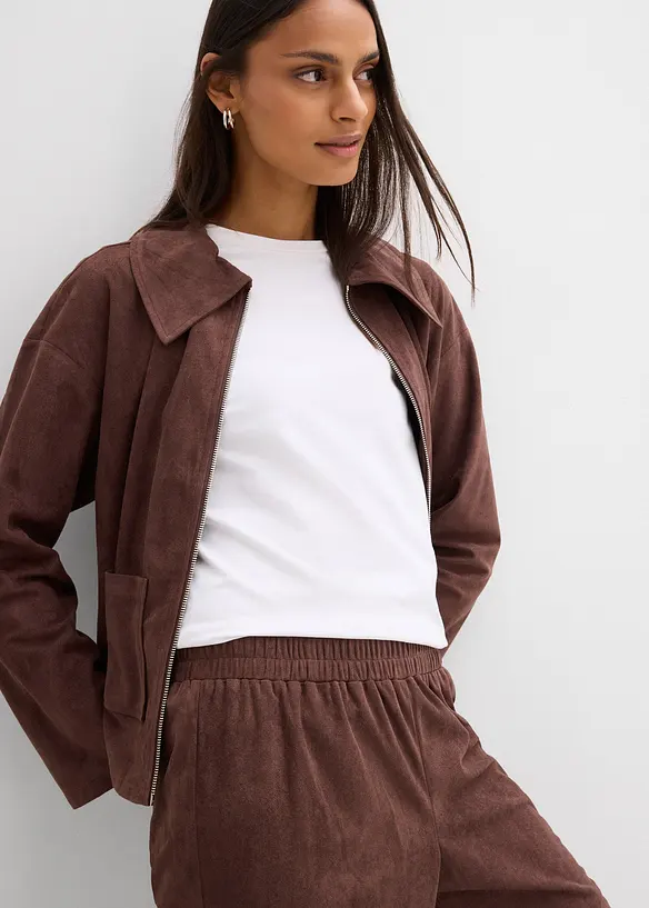 Pantaloni in similpelle scamosciata con elastico in vita, bonprix