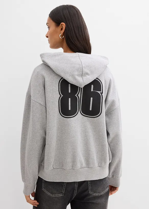 Felpa larga in puro cotone biologico con zip e cappuccio, bonprix