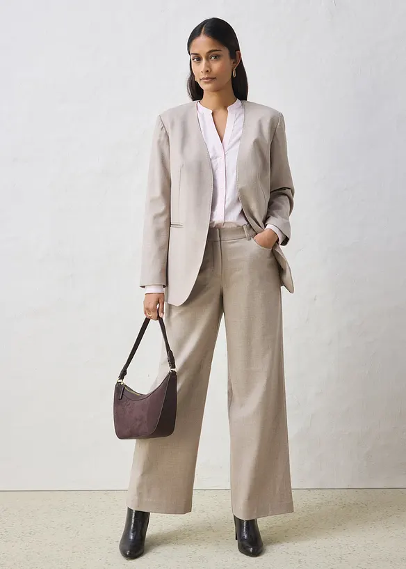 Blazer senza collo in morbido misto lana, bonprix