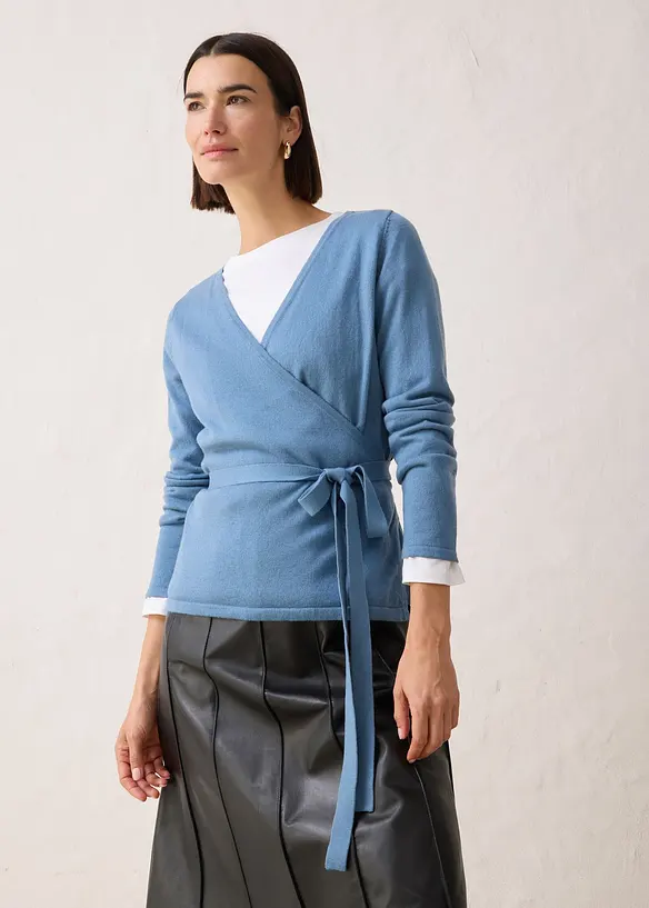 Cardigan incrociato con lana merino, bonprix