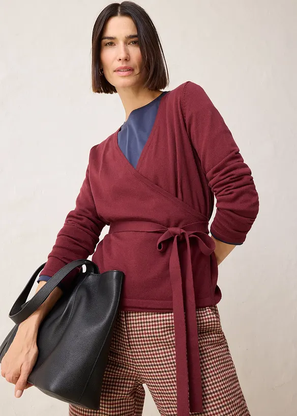 Cardigan incrociato con lana merino, bonprix