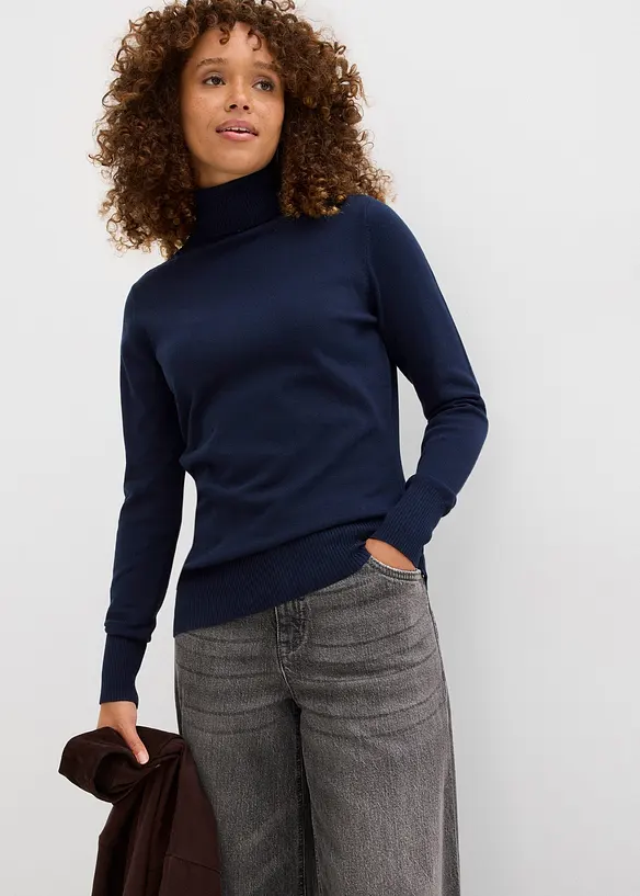 Maglione a collo alto in filato fine, bonprix