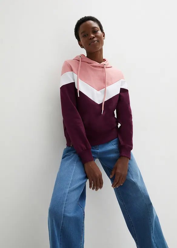 Felpa con cappuccio e collo grande, bonprix