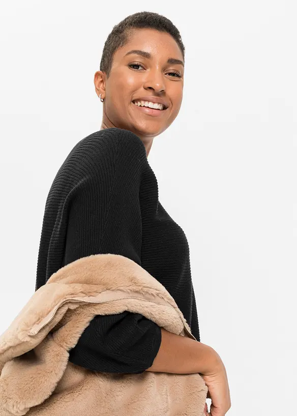 Maglione oversize a costine in misto viscosa, bonprix