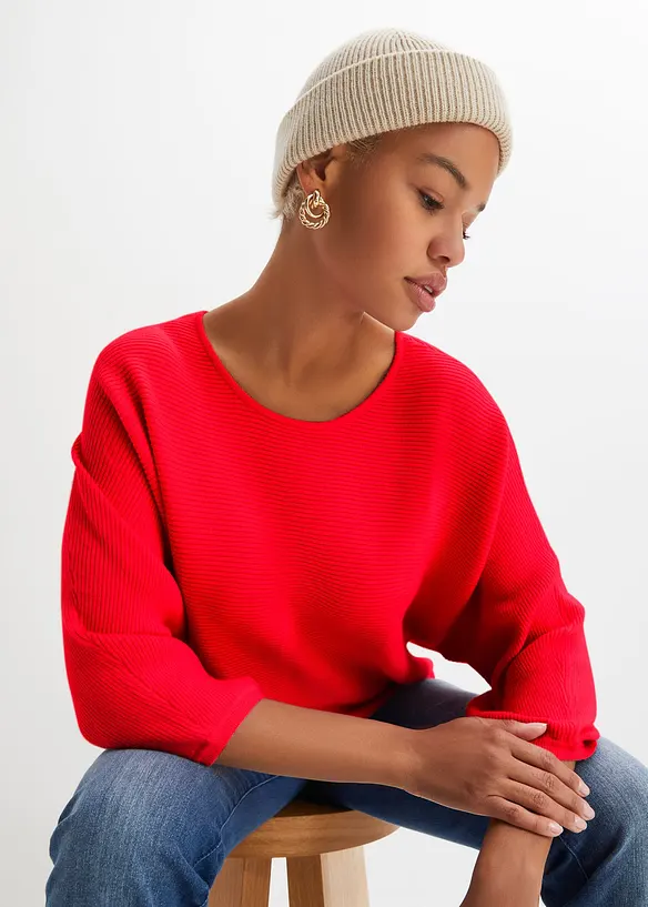 Maglione oversize a costine in misto viscosa, bonprix